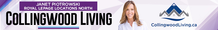 The image is a banner featuring a Janet Piotrowski, with text promoting 'Collingwood Living' and a website address.